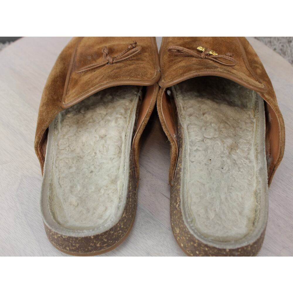 Tory Burch Shearling Lined Suede Slippers Womens 8 Brown Cozy Slip On - Picture 6 of 7